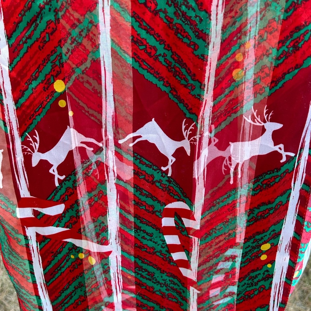 Festive Red and Green Oblong Reindeer Candy Cane poly sheer silky holiday Scarf